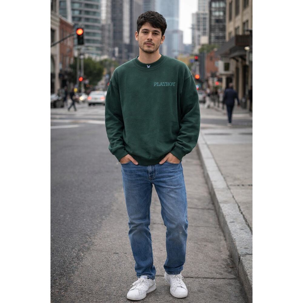 Playboy by PacSun Men's XL Green Playboy Logo Graphic Crewneck Sweatshirt F13-4